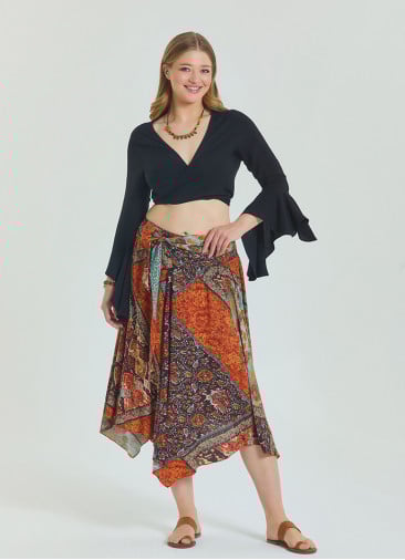 Brown Plus Size Skirt with Waist Tie and Gipe Detail 4593